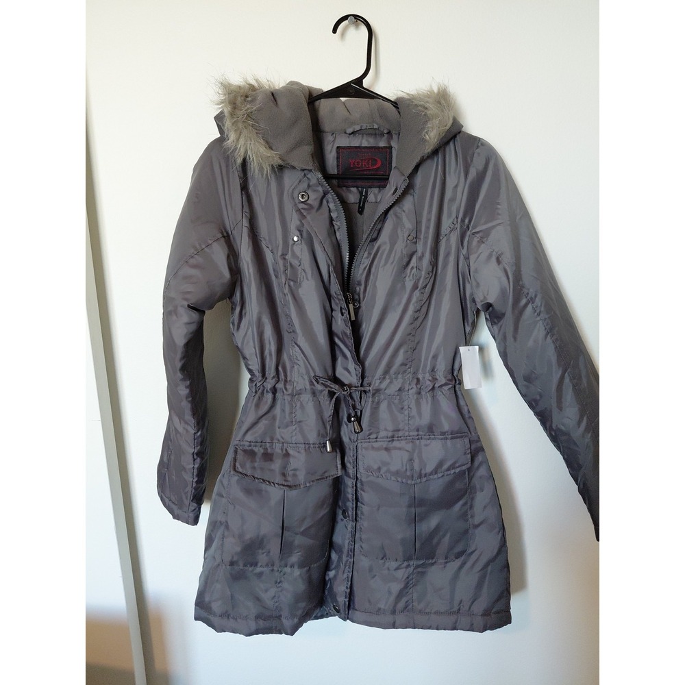 Yoki Hooded Raincoat‎ with Cinch Waist, Hooded Size Small  Grey NWT